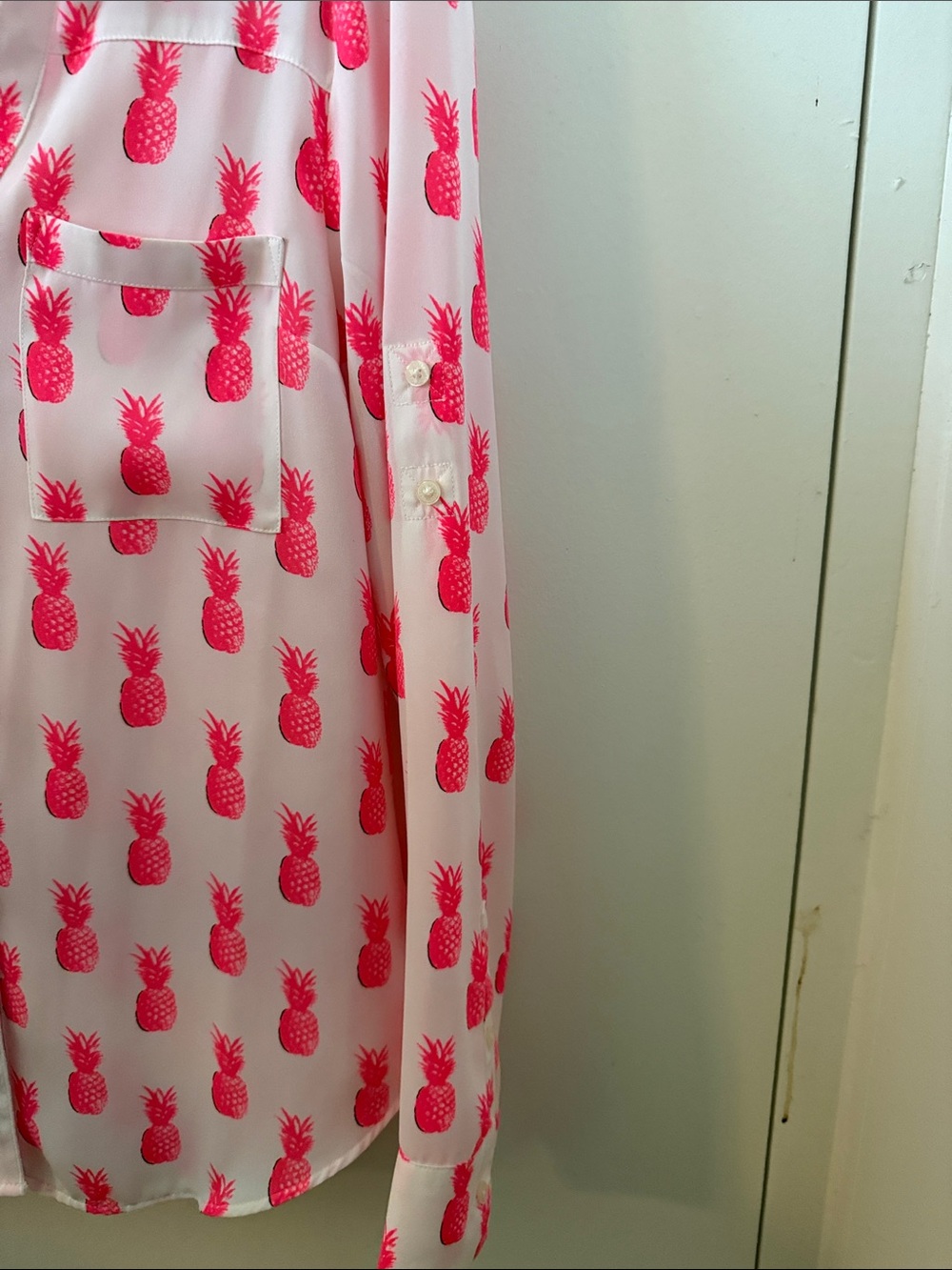 Express Sheer Pineapple Print Blouse - Hot Pink on White - Picture 6 of 6